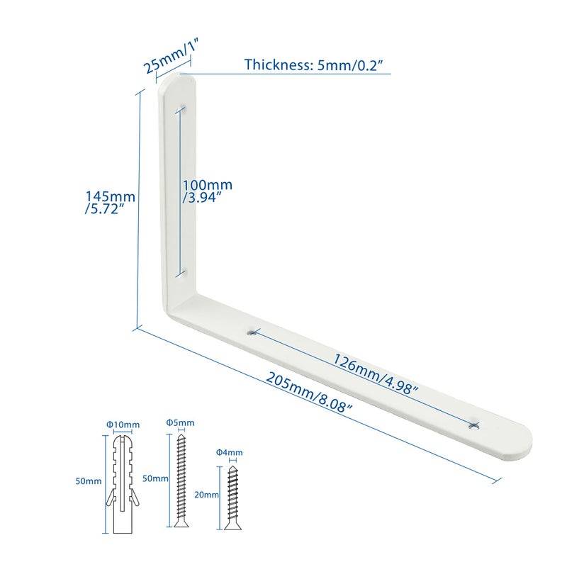 Mooche 4Pack Floating Shelf Bracket, Heavy Duty Shelf Brackets Metal L Brackets for Kitchen Bathroom Shelf Support Wall Mounted with Screw Included (White, 8*5.5 Inch) - Image 2